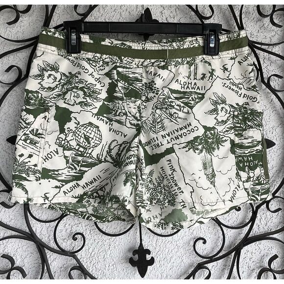 Tommy Bahama Aloha Print Women Swim Shorts - Size Small - Green/Iivory - Picture 1 of 5